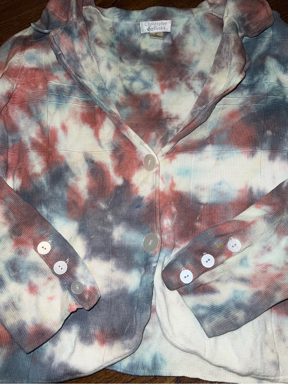 Christopher & Banks White Earthy Tie Dye Boho Hippie Button Up Jacket Size M - Picture 7 of 12